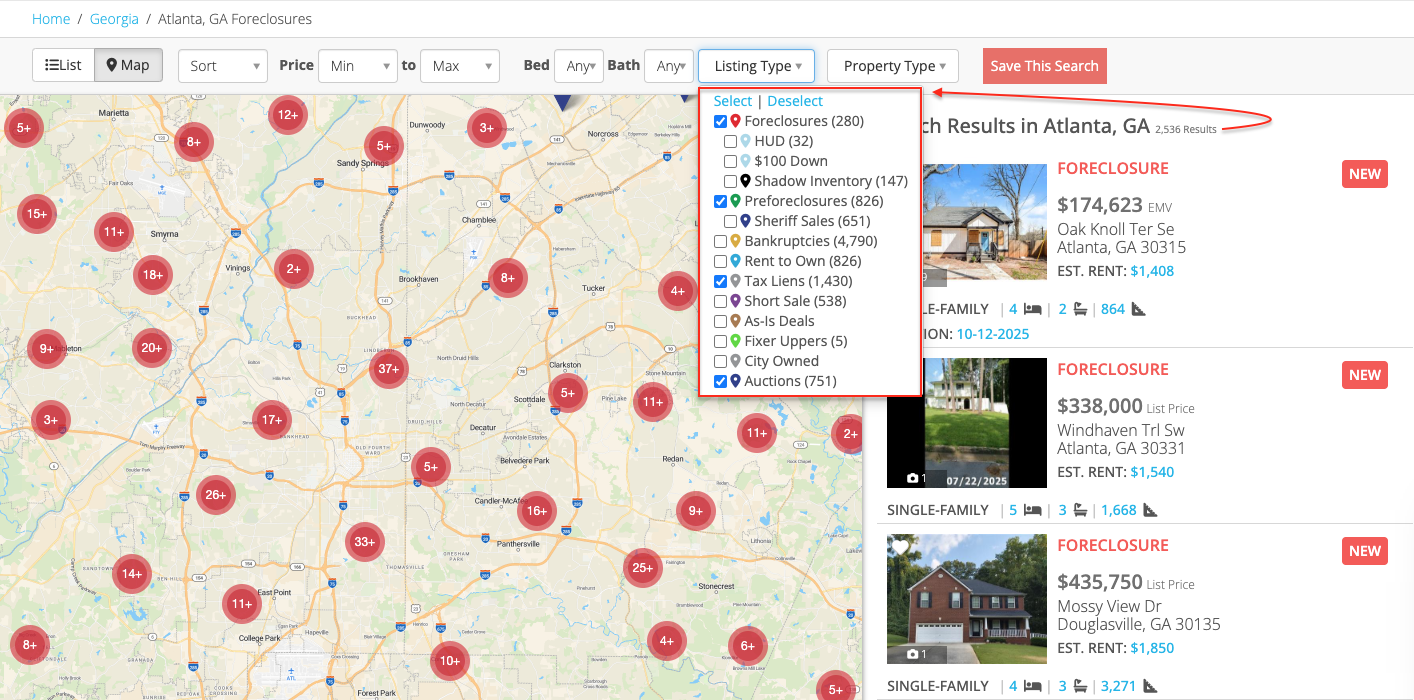 Search Atlanta Foreclosure Listings